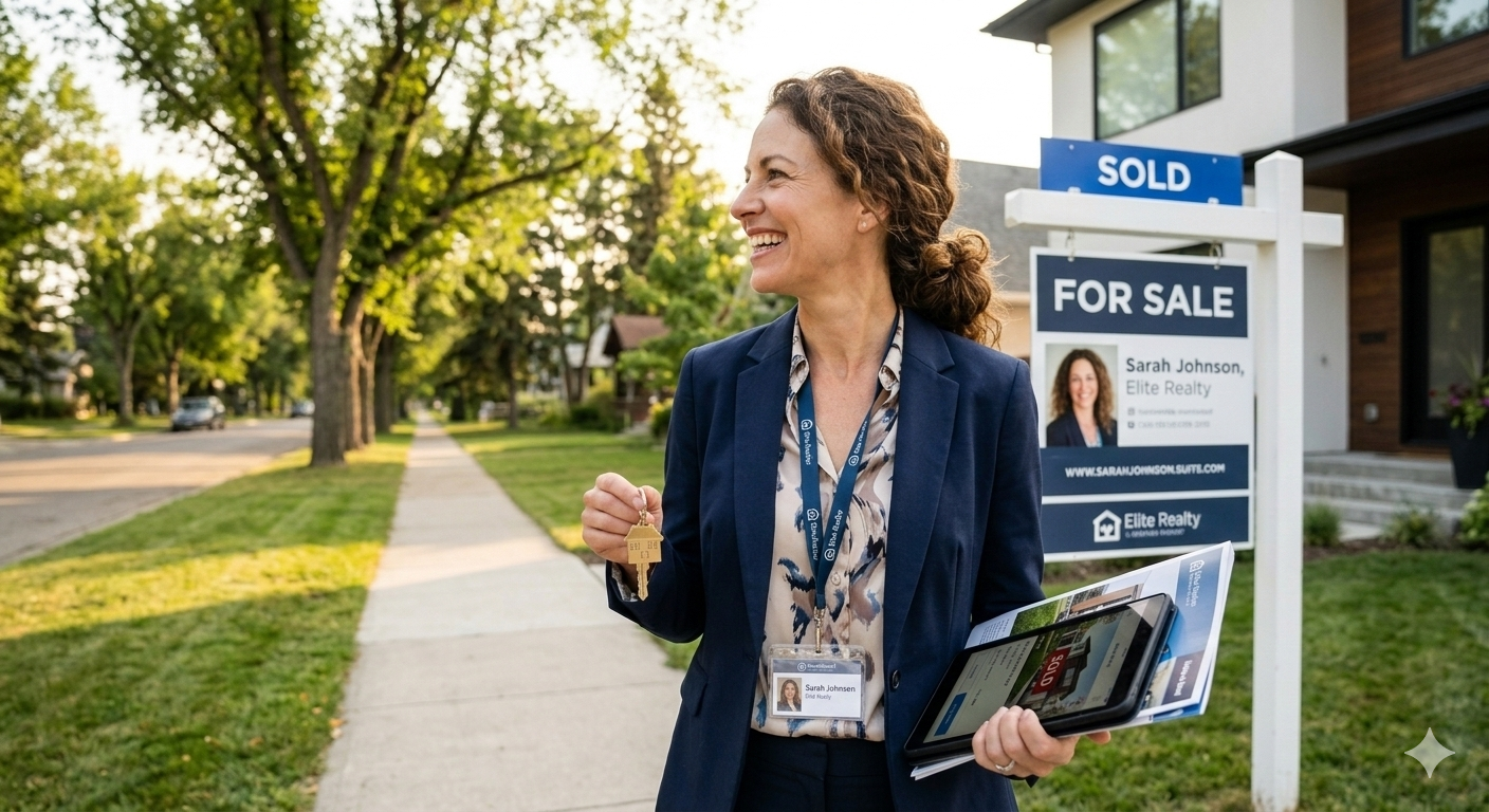 Real estate agent celebrating a successful sale with Brokerdesk